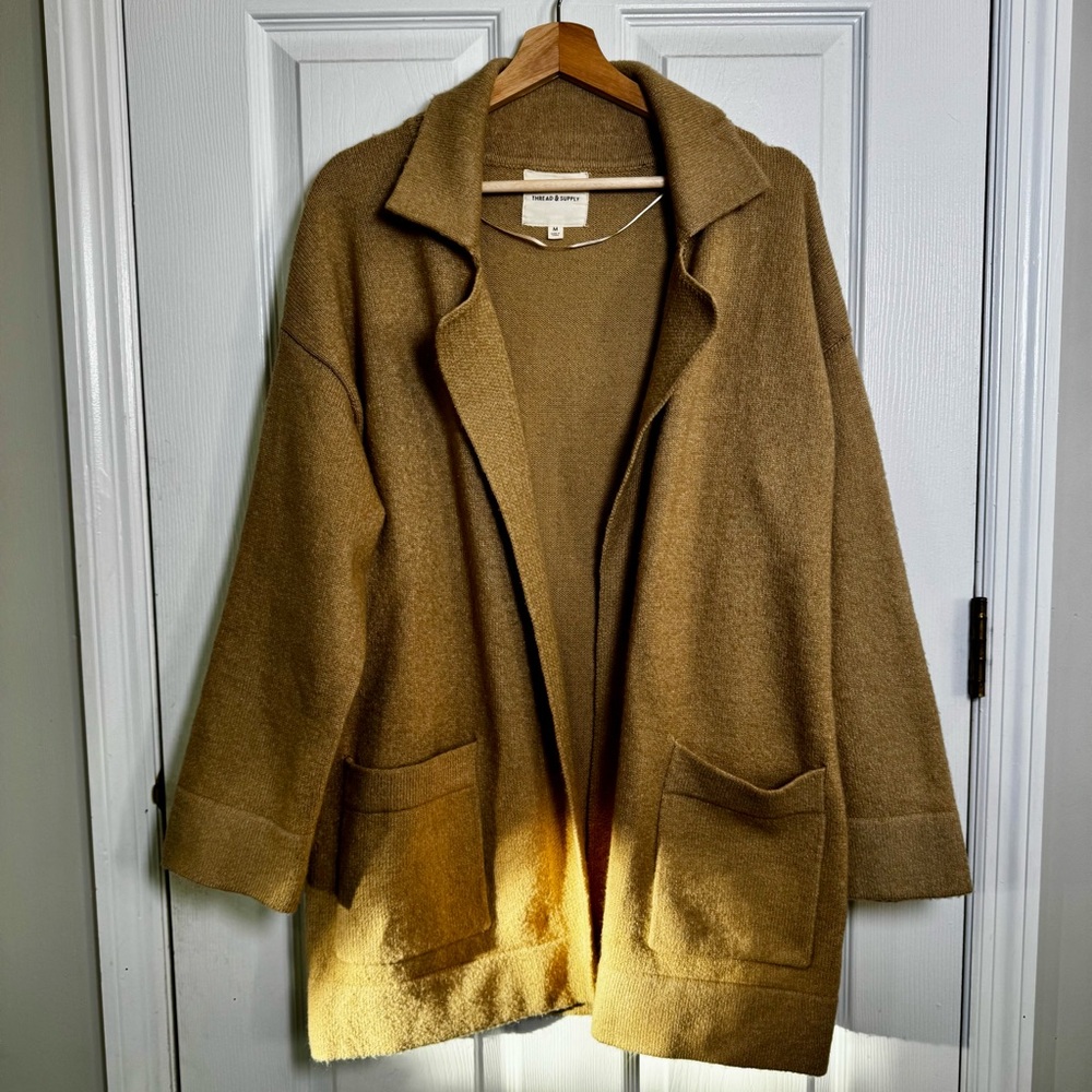 Thread & Supply Soft Beige Open Front Knit Cardigan Sweater Medium